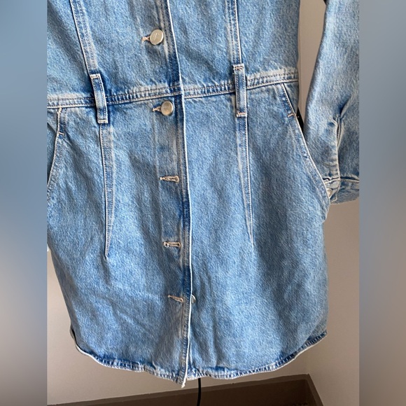 ZARA Denim Midi Shirt Dress Short lapel collar V-neck long sleeves Size XS NWT - Picture 10 of 16